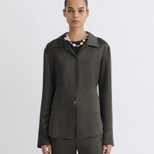Nanushka Nathalie - Slip Satin Shirt - Dark Green