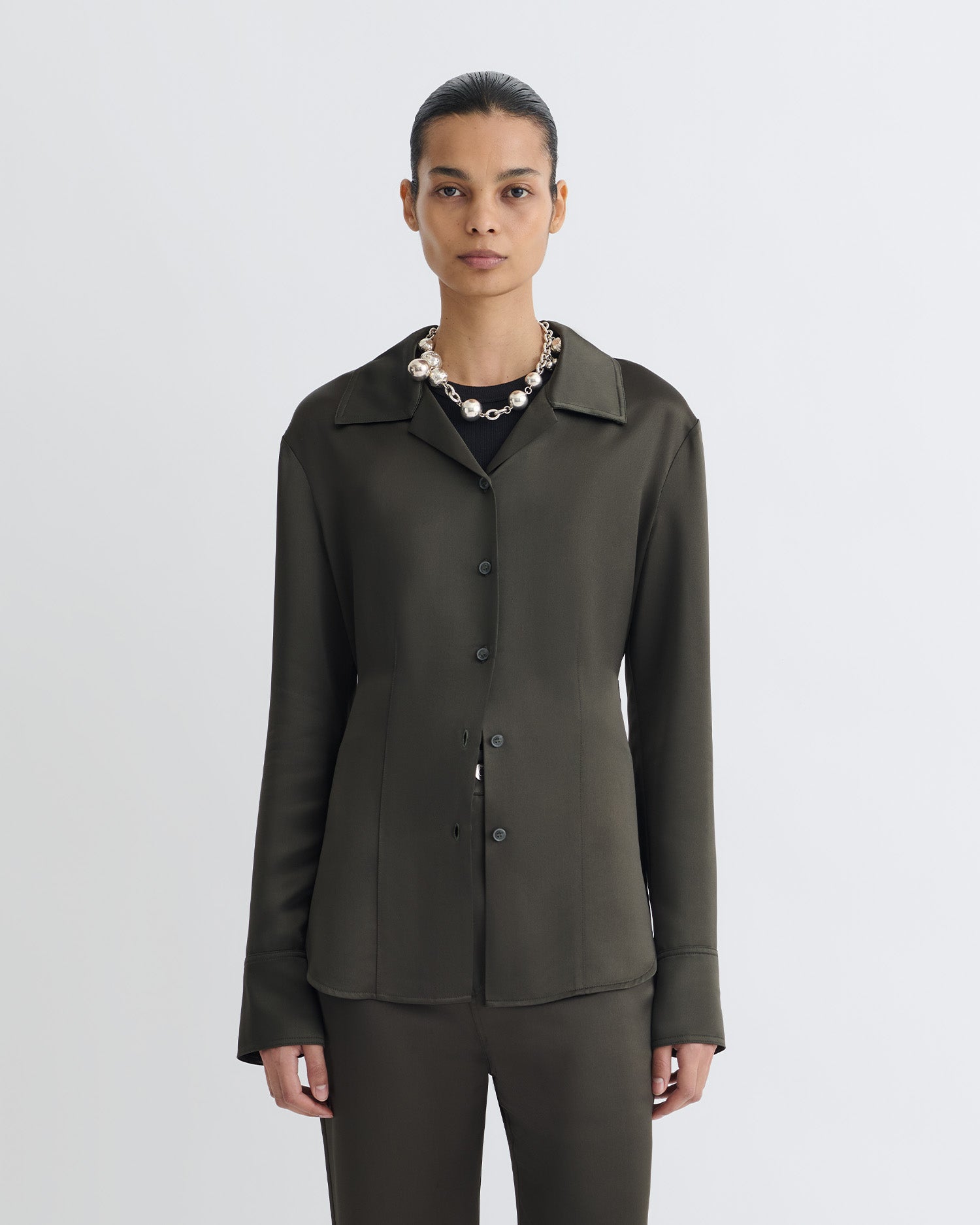 Nanushka Nathalie - Slip Satin Shirt - Dark Green