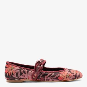 Larroudé by Markarian: Verona Ballet Flat Burgundy Floral Brocade