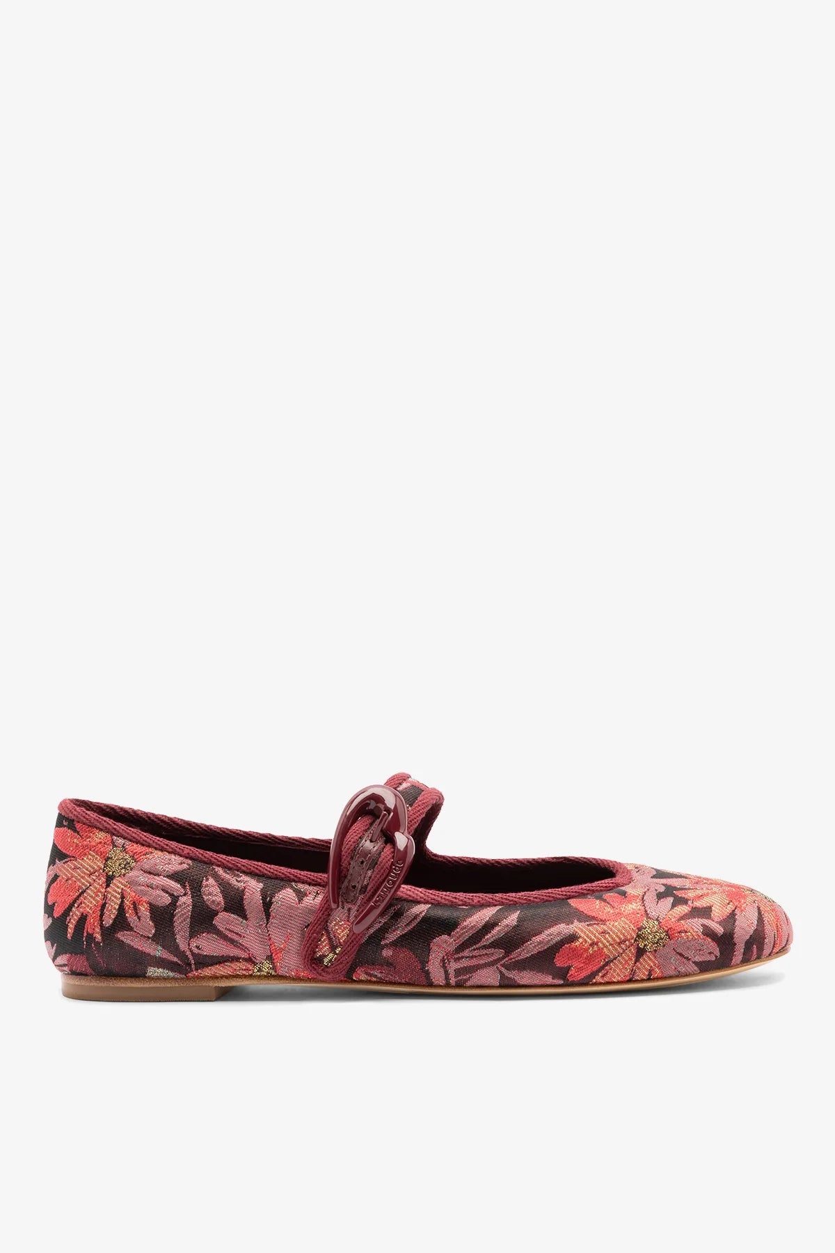 Larroudé by Markarian: Verona Ballet Flat Burgundy Floral Brocade