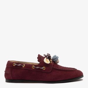 Larroudé Cyprus Boat Shoe Burgundy Suede