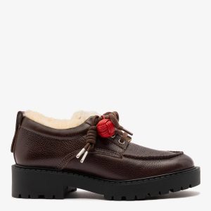 Larroudé London Shearling Lace Up Loafer Brown Leather