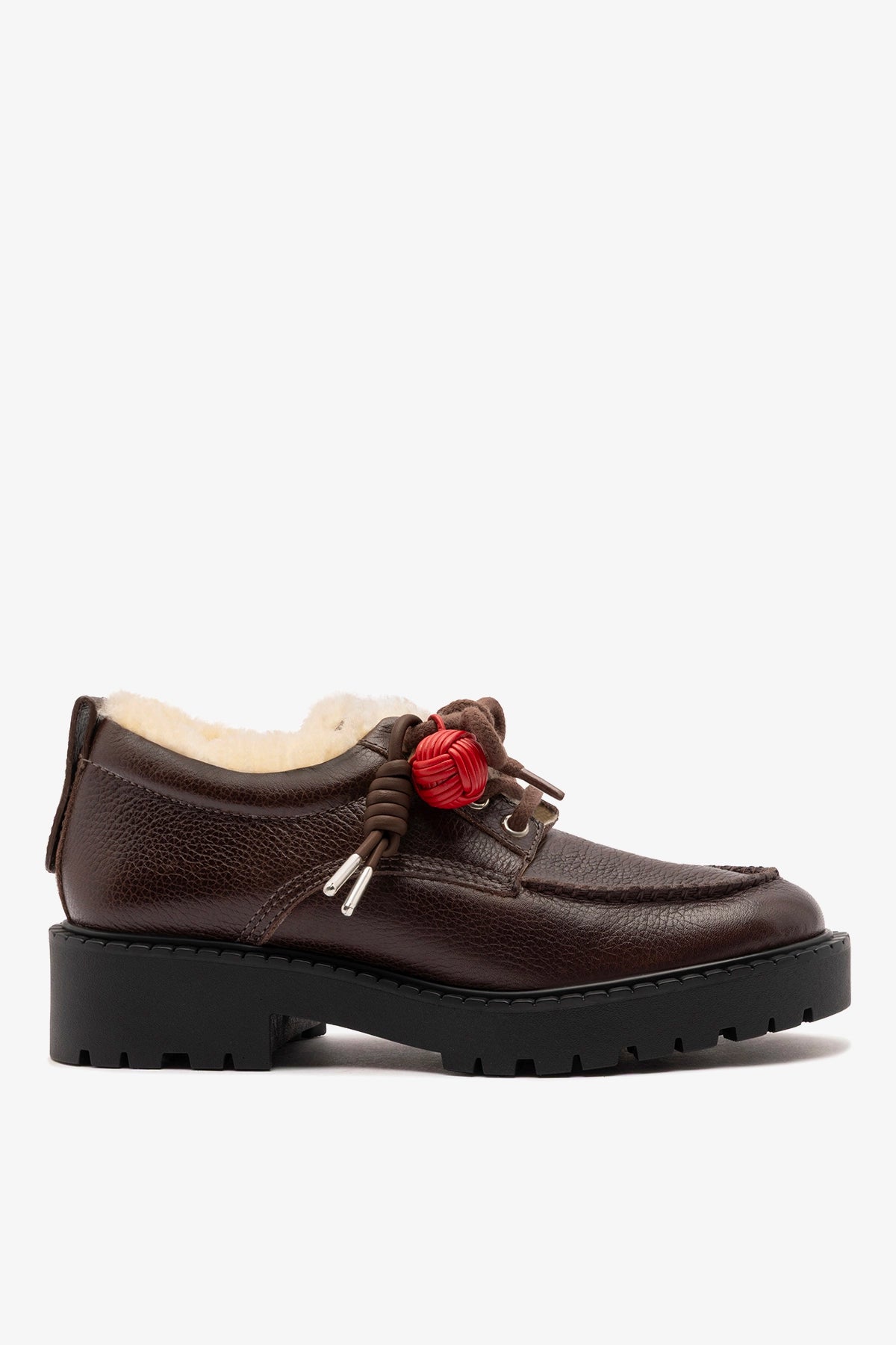 Larroudé London Shearling Lace Up Loafer Brown Leather