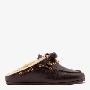 Larroudé Cyprus Shearling Mule Brown Leather