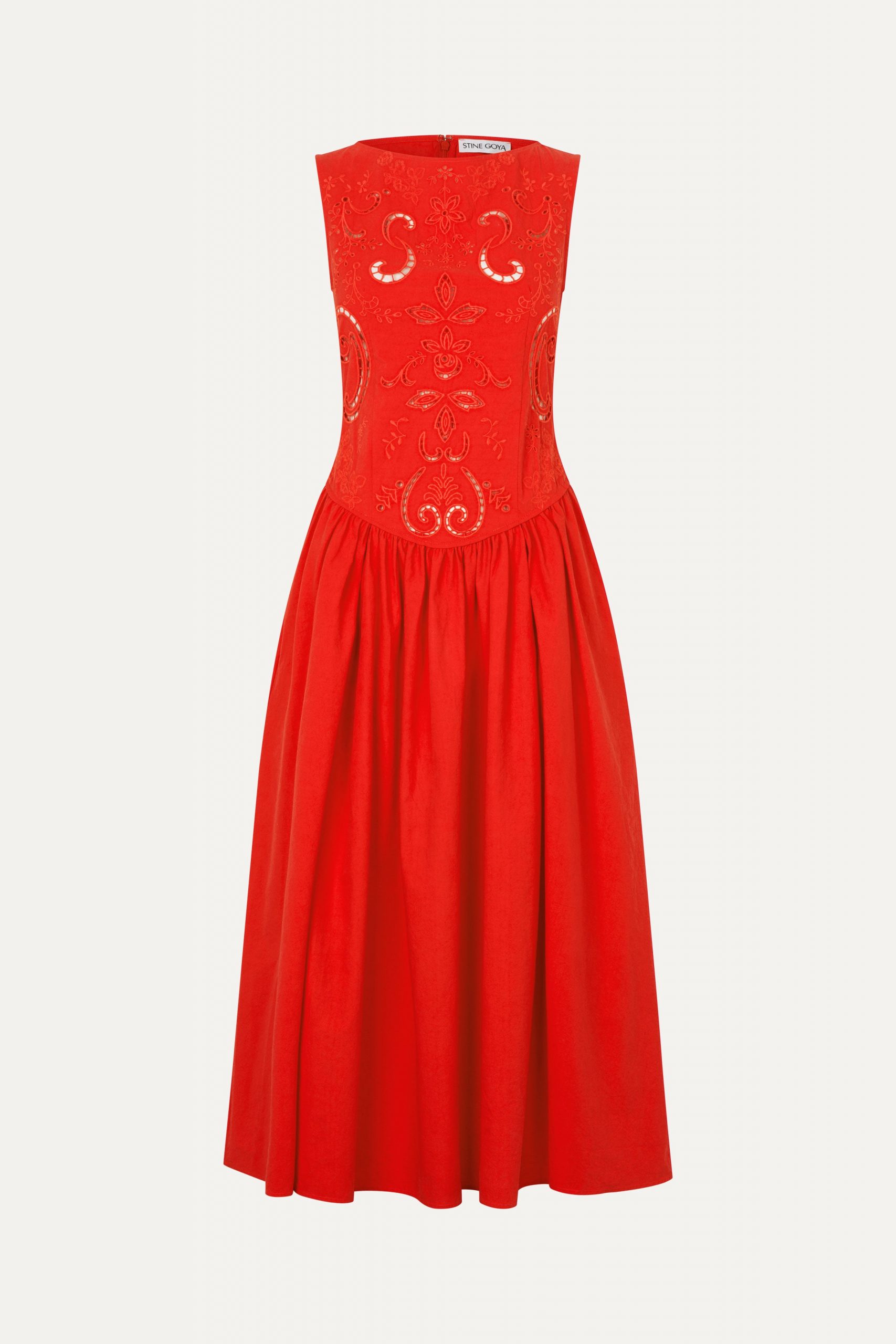 Stine Goya Embroidered Midi Dress - Fiery Red