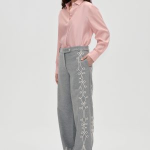 Stine Goya Embroidered Tab Pants - Tapered Embroidery Motif