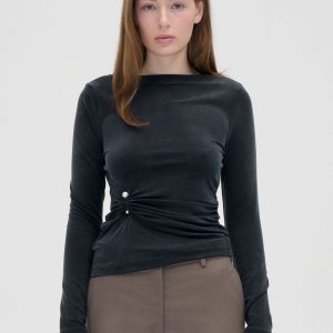 Stine Goya Boatneck Draped Top - Black