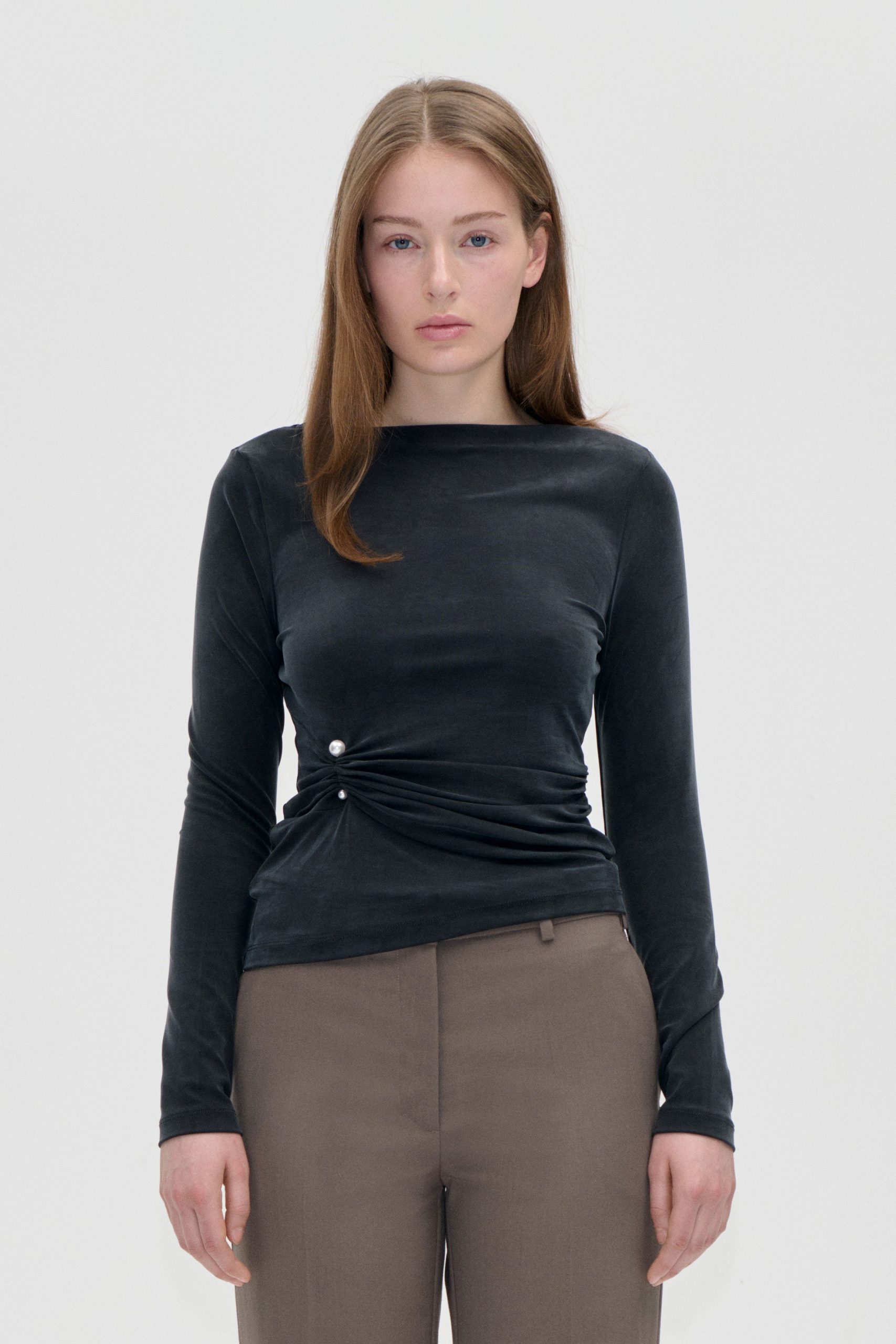 Stine Goya Boatneck Draped Top - Black