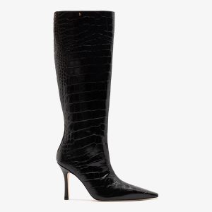 Larroudé Carine Boot Black Croco Patent Leather