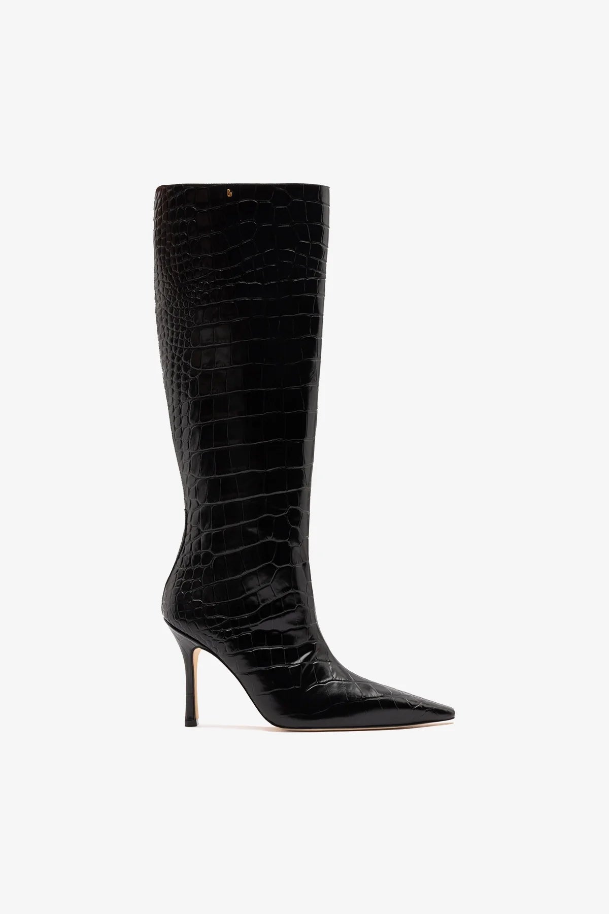 Larroudé Carine Boot Black Croco Patent Leather