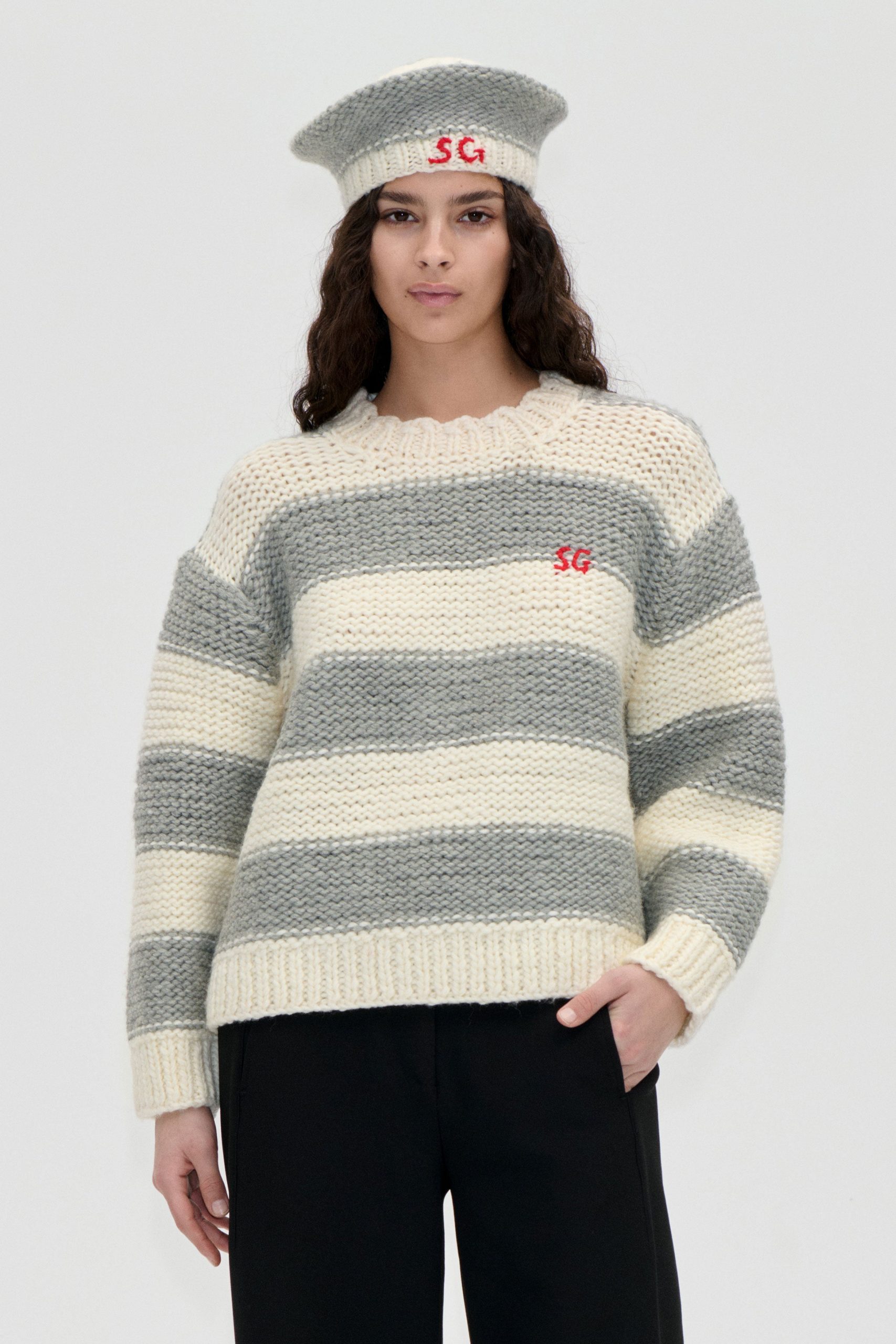 Stine Goya Handknit Sweater - Grey And Bold