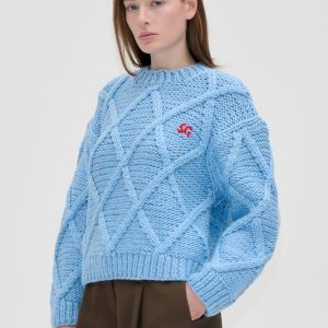 Stine Goya Handknit Cable Sweater - Sky Blue