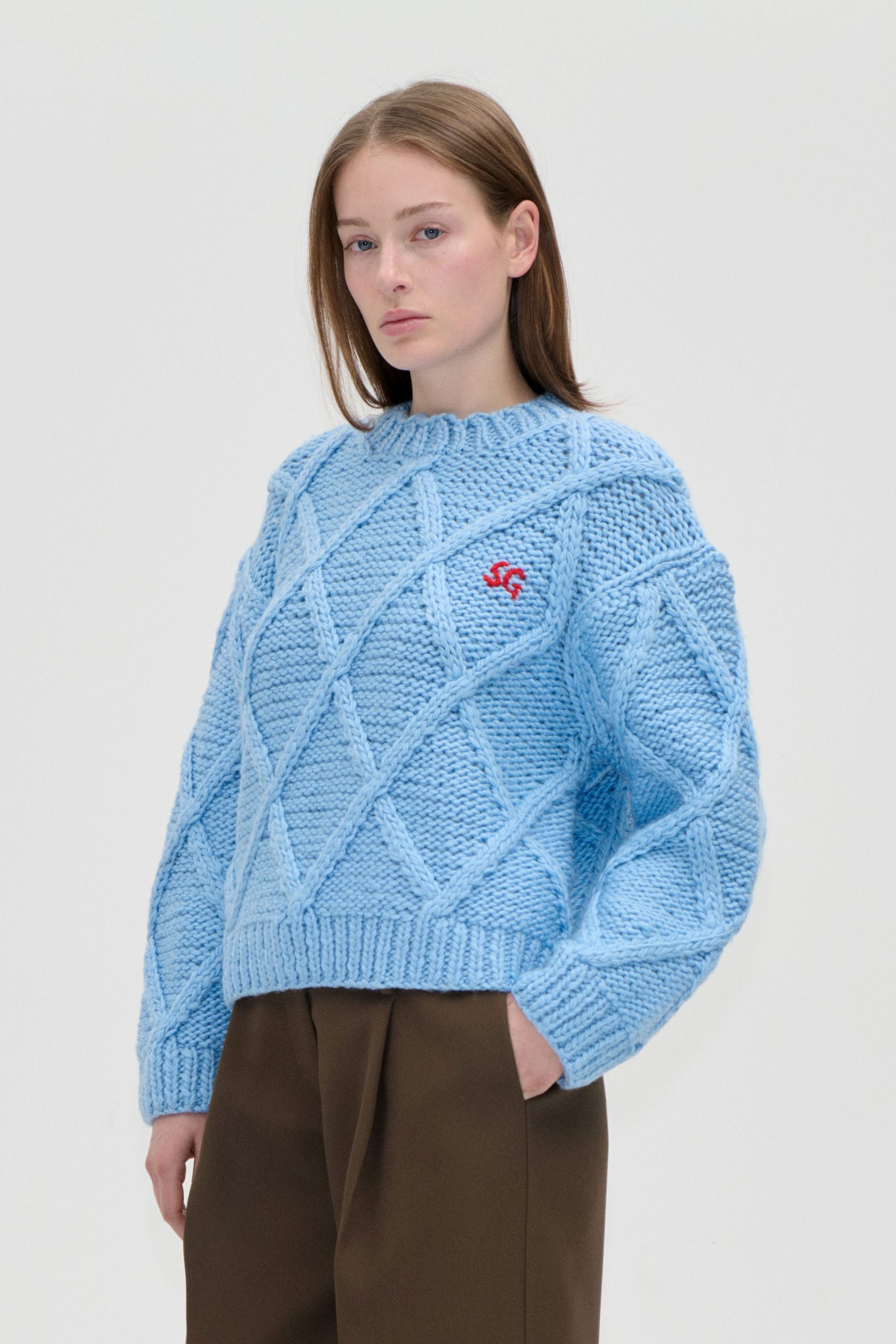 Stine Goya Handknit Cable Sweater - Sky Blue