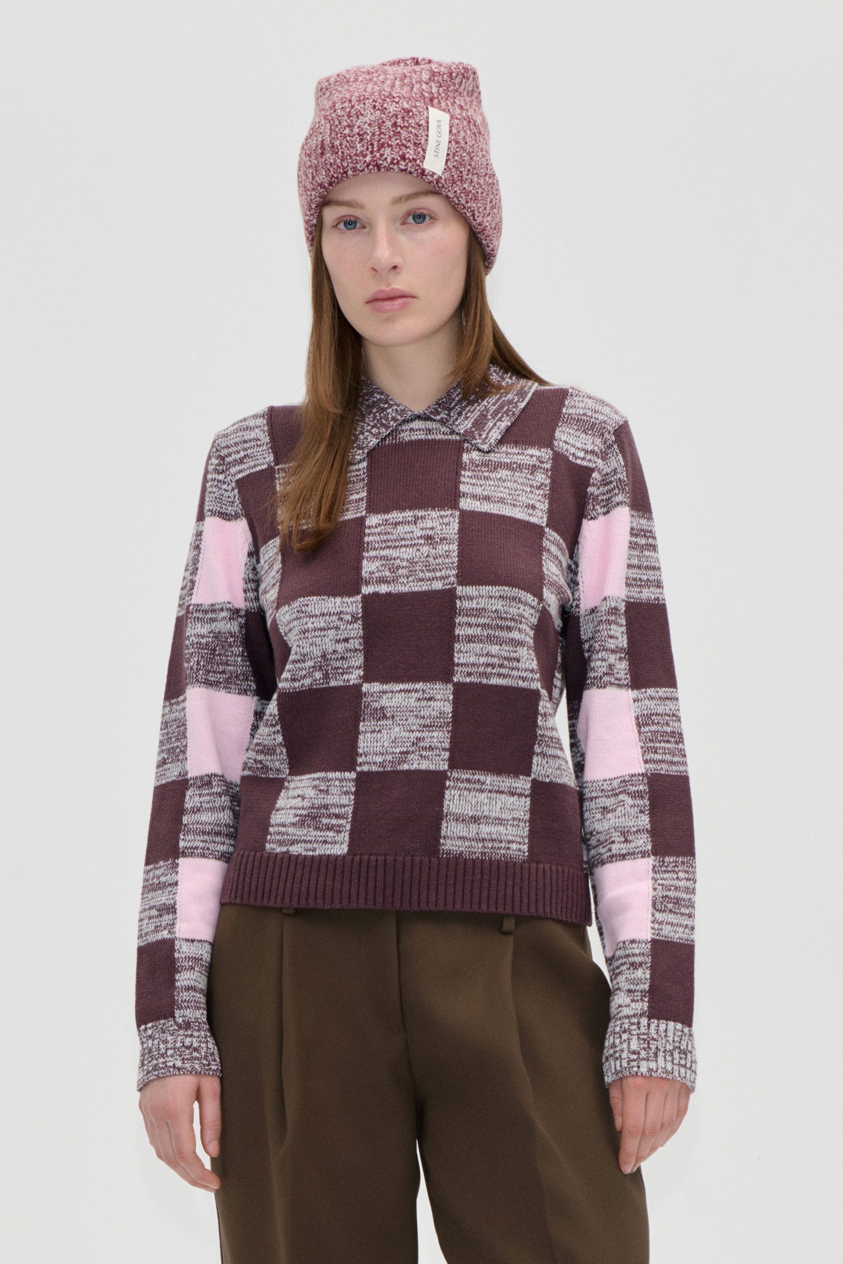 Stine Goya Mix Stripe Polo Collar Sweater - Multichecks Mix
