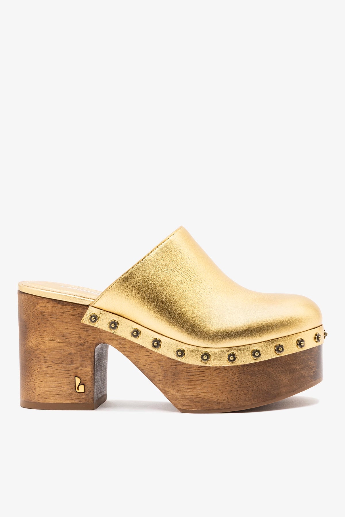 Larroudé Miso Wooden Platform Clog Gold Leather