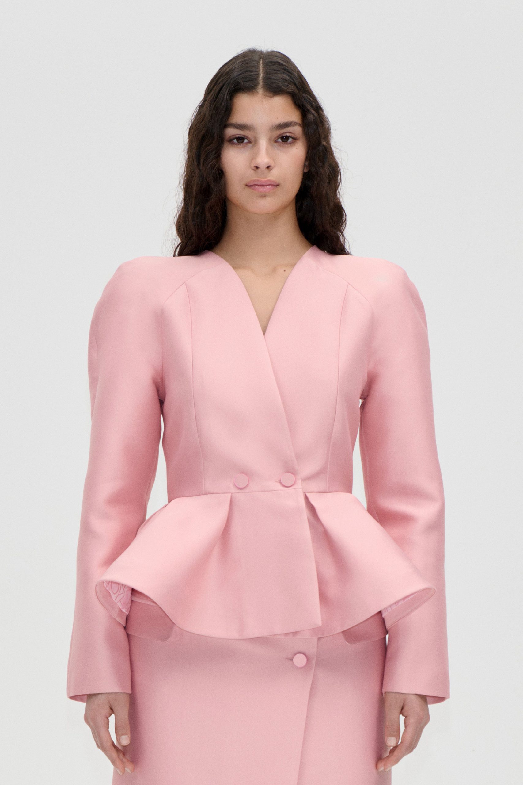 Stine Goya Peplum V Neck Jacket - Haze Pink