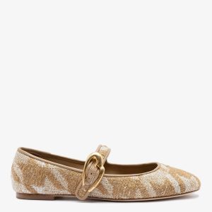 Larroudé Verona Ballet Flat Latte Printed Fabric