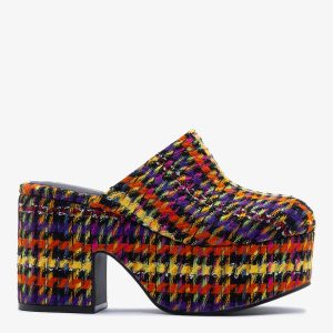 Larroudé Miso Platform Clog Multicolor Printed Tweed