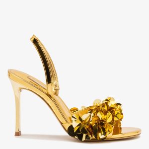 Larroudé Morgan Sandal In Gold Specchio