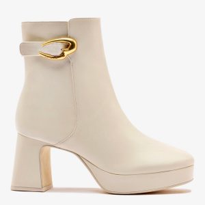 Larroudé Dolly Verona Low Boot In Ivory Leather