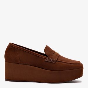 Larroudé Suki Flatform Loafer In Burnt Umber Suede