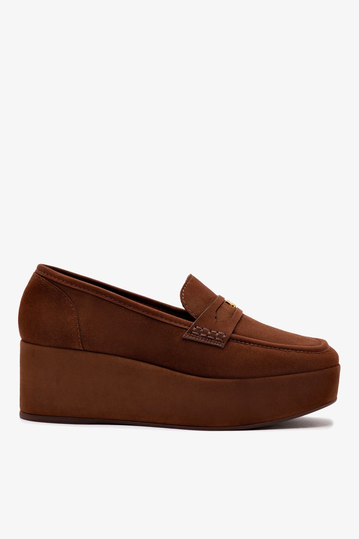 Larroudé Suki Flatform Loafer In Burnt Umber Suede