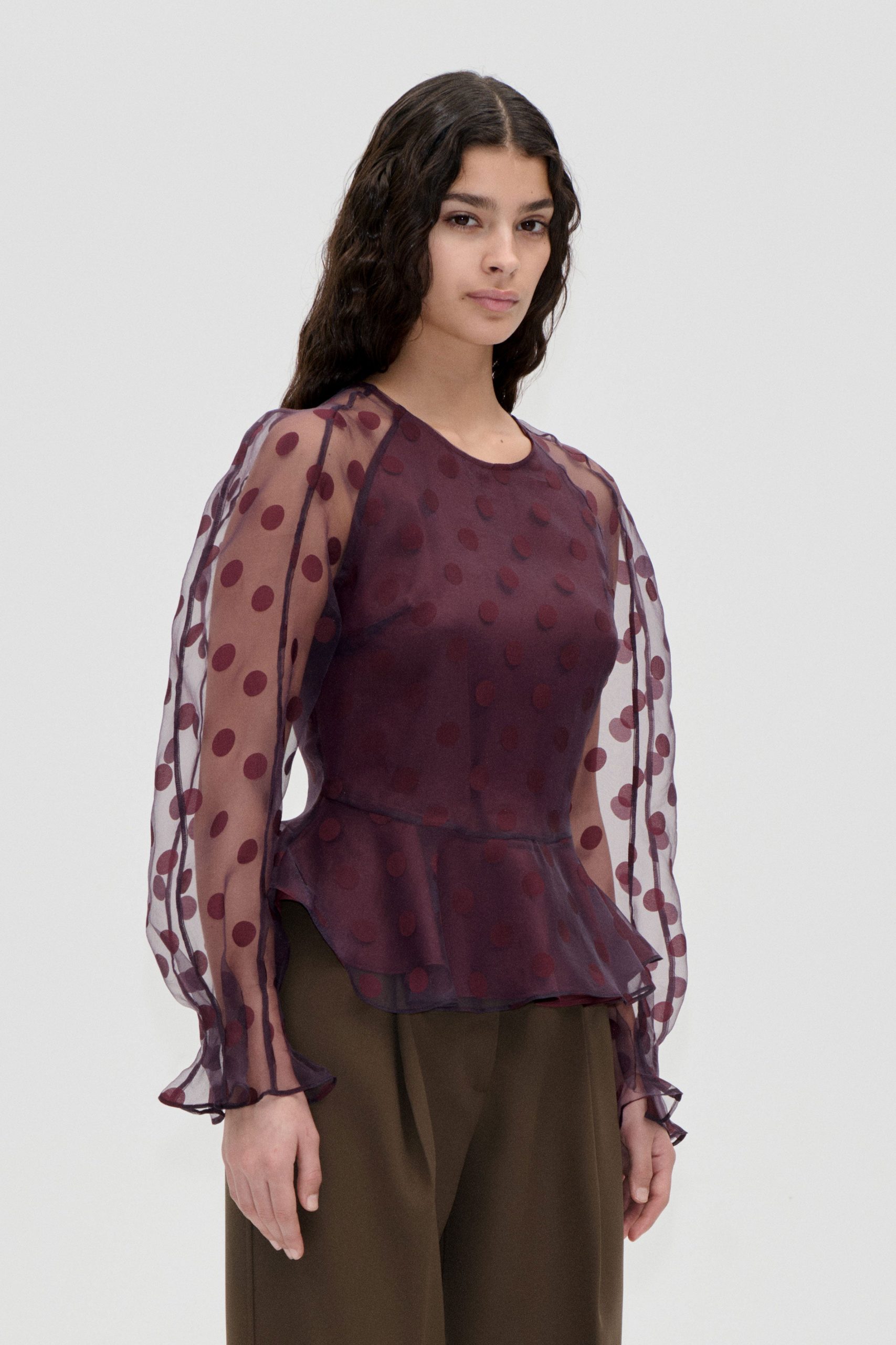 Stine Goya Sheer Peplum Top - Polka