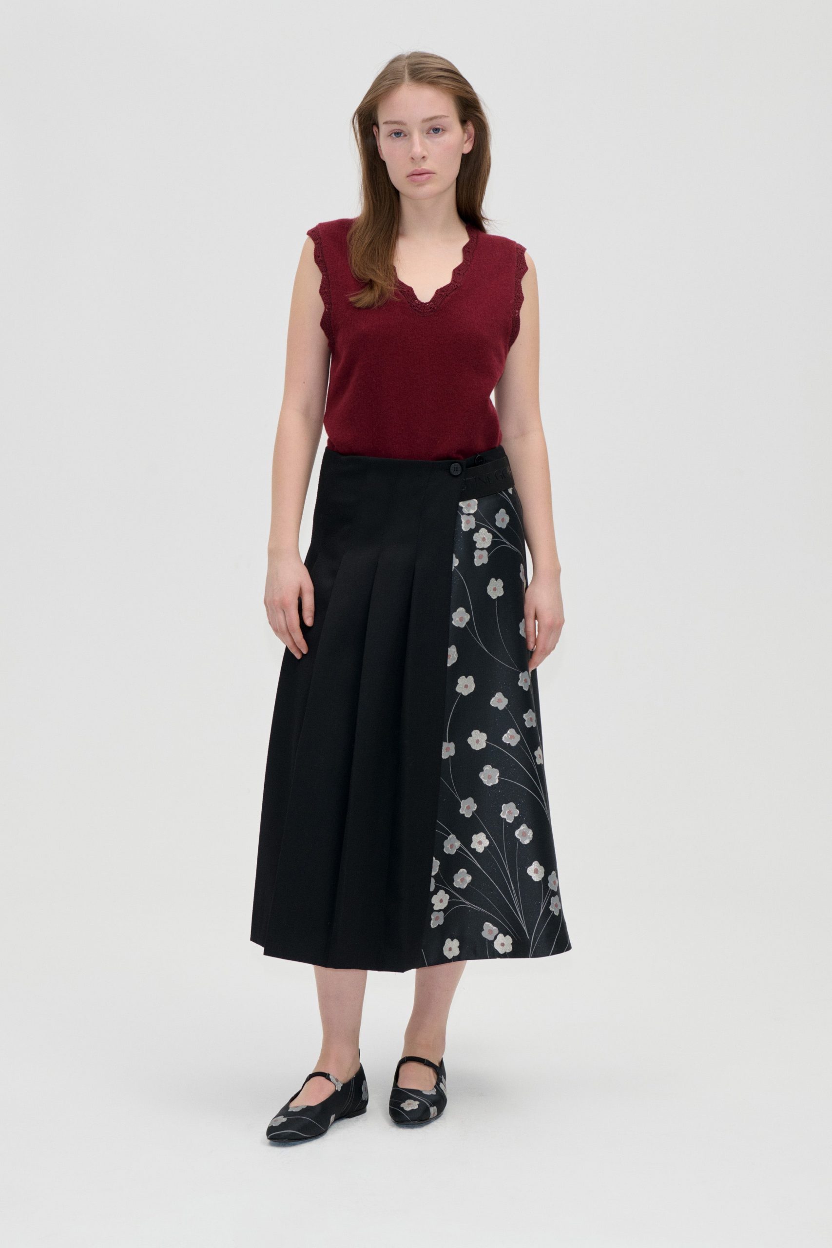 Stine Goya Hybrid Pleated Midi Skirt - Bouquet In Pieces