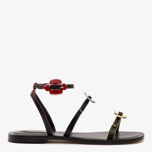Larroudé Tinx Flat Sandal In Black Leather