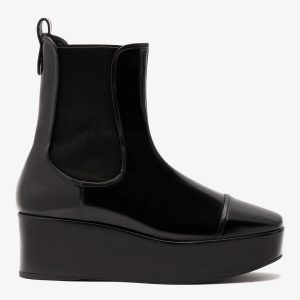 Larroudé Dani Chelsea Flatform Boot In Black Box Leather