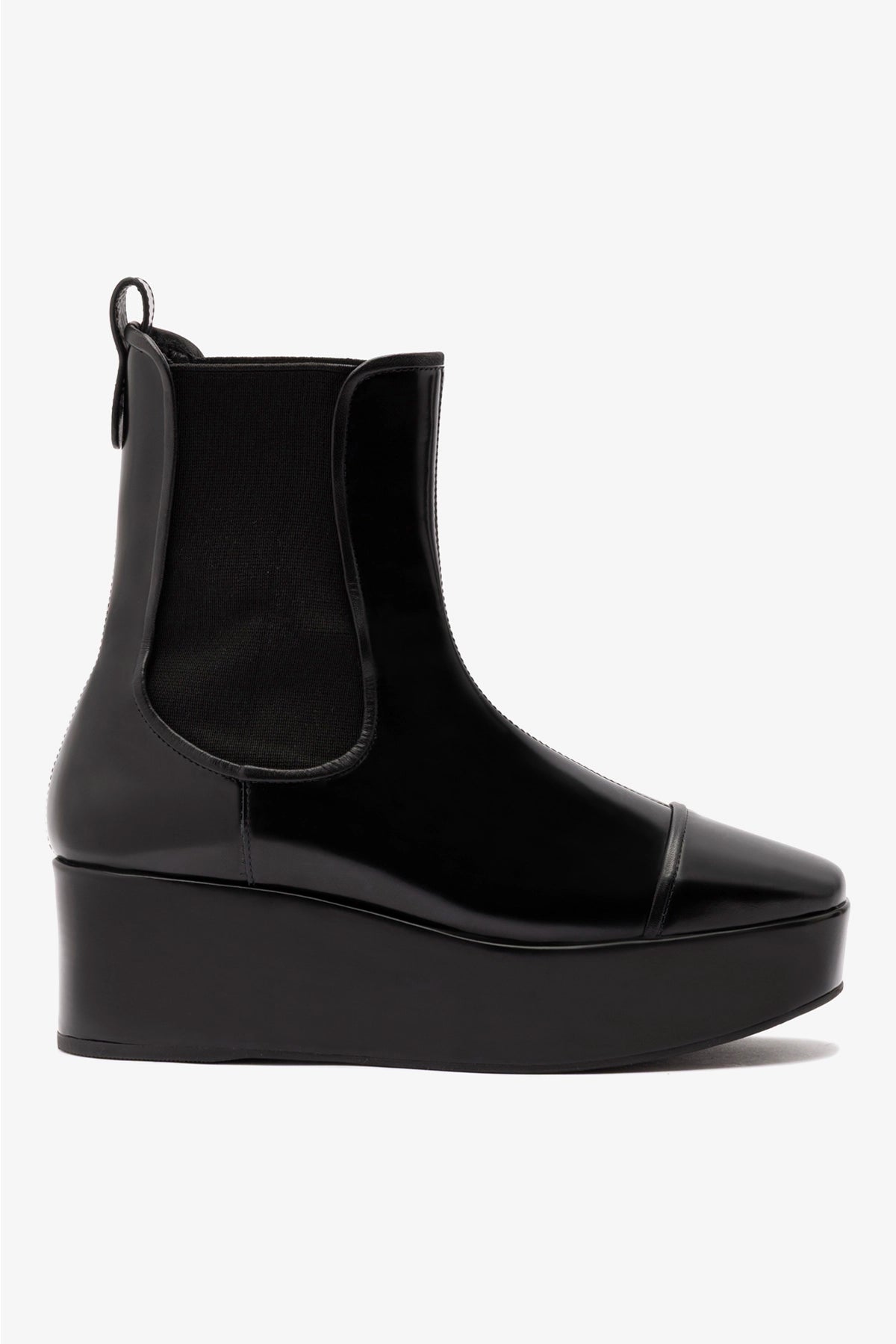 Larroudé Dani Chelsea Flatform Boot In Black Box Leather