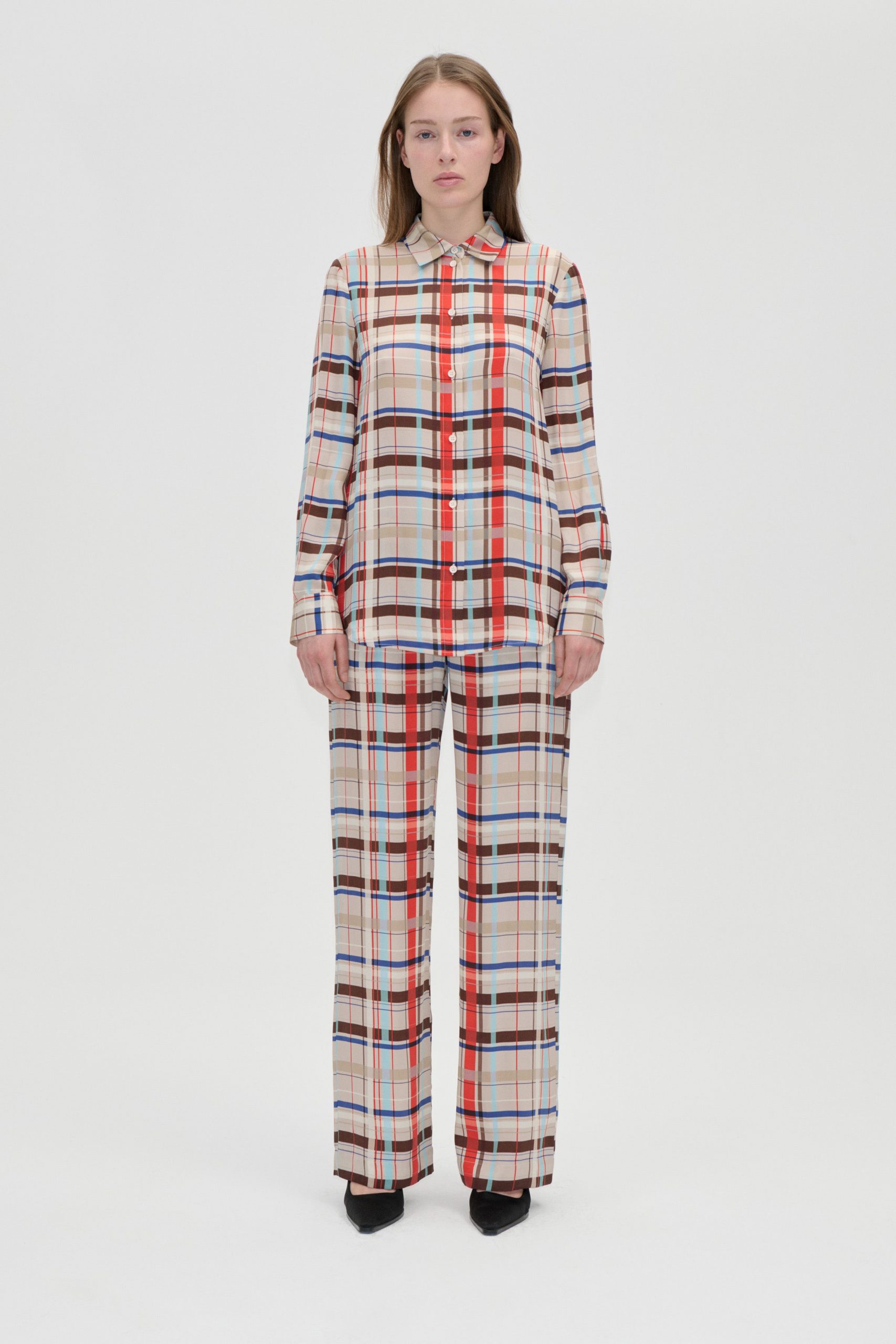 Stine Goya Elasticated Long Pants - Scarlet Grid