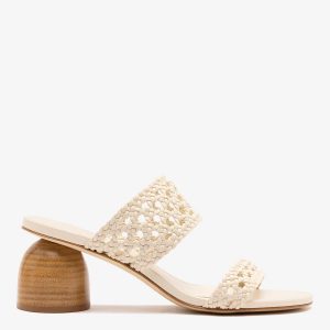 Larroudé Dew Drop Macrame Sandal In Ivory Leather