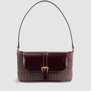 By Far Miranda Baguette Raffia and Leather Shoulder Bag