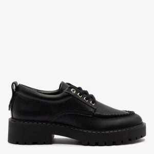 Larroudé London Lace Up Loafer In Black Leather