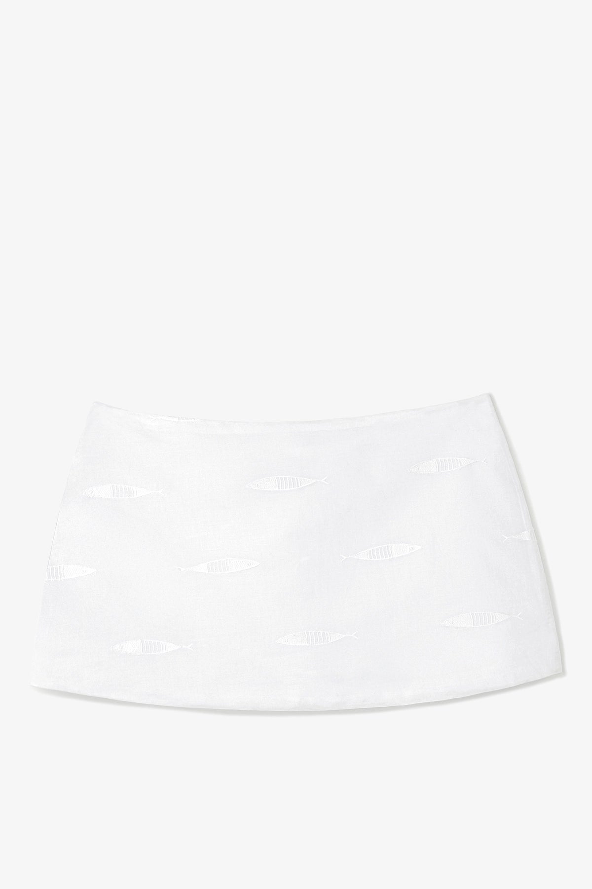 Larroudé Ava Mini Skirt White Embroidered Fish Cotton