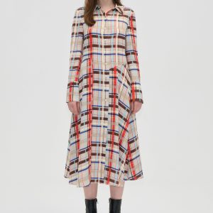 Stine Goya Front Placket Midi Polo Dress - Scarlet Grid