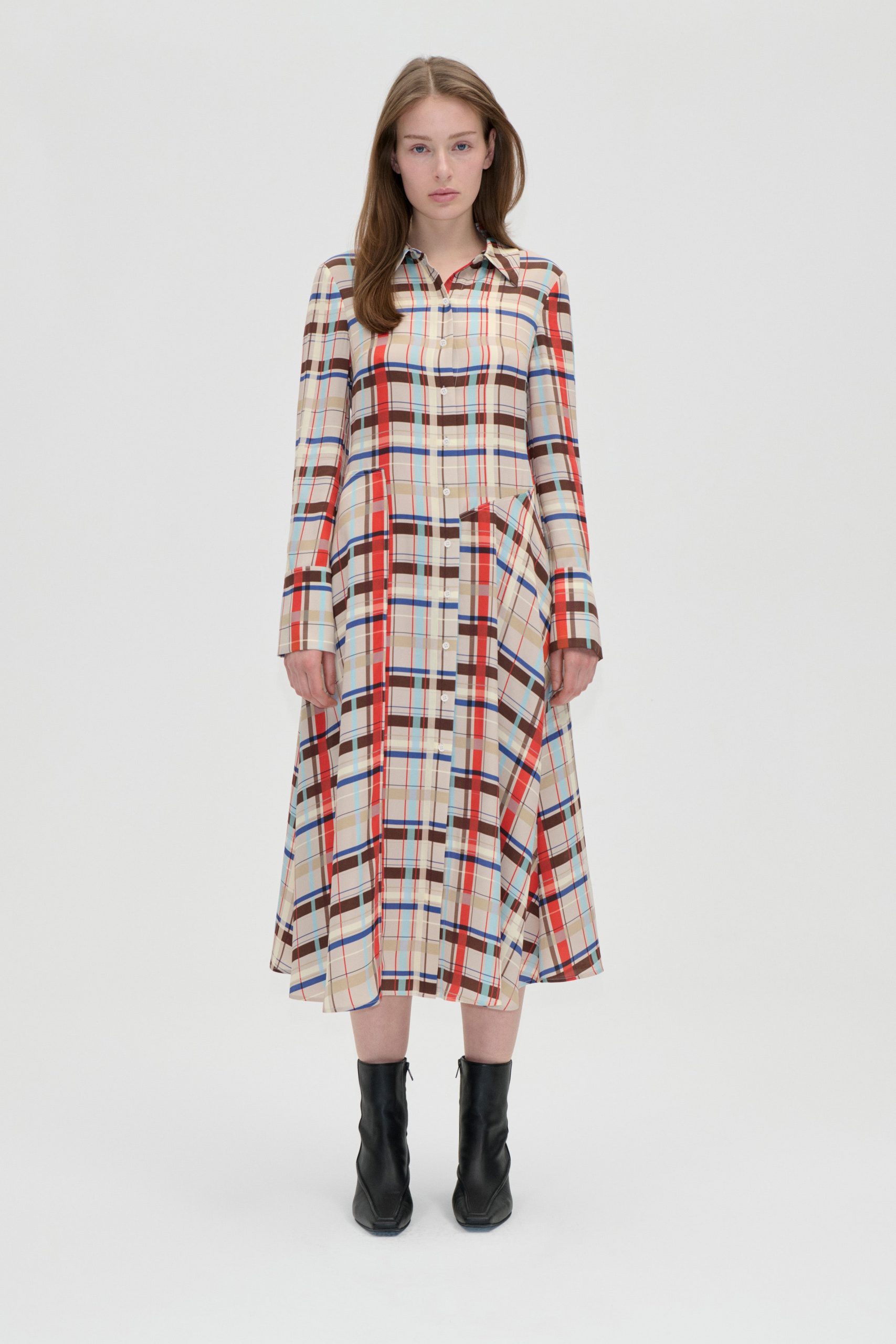 Stine Goya Front Placket Midi Polo Dress - Scarlet Grid