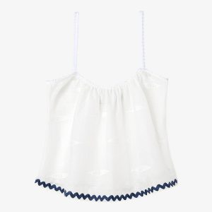 Larroudé The Perfect Tank Top Embroidered Fish with Navy Trim