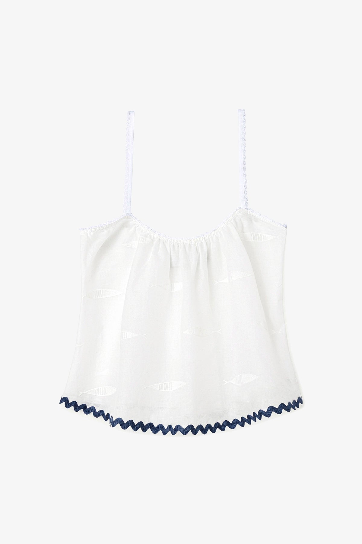Larroudé The Perfect Tank Top Embroidered Fish with Navy Trim