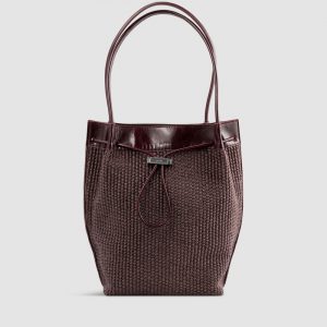 By Far Kayla Raffia and Leather Shoulder Bag