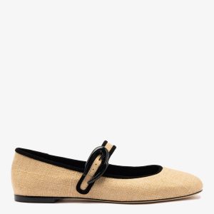 Larroudé Verona Ballet Flat Beige Raffia