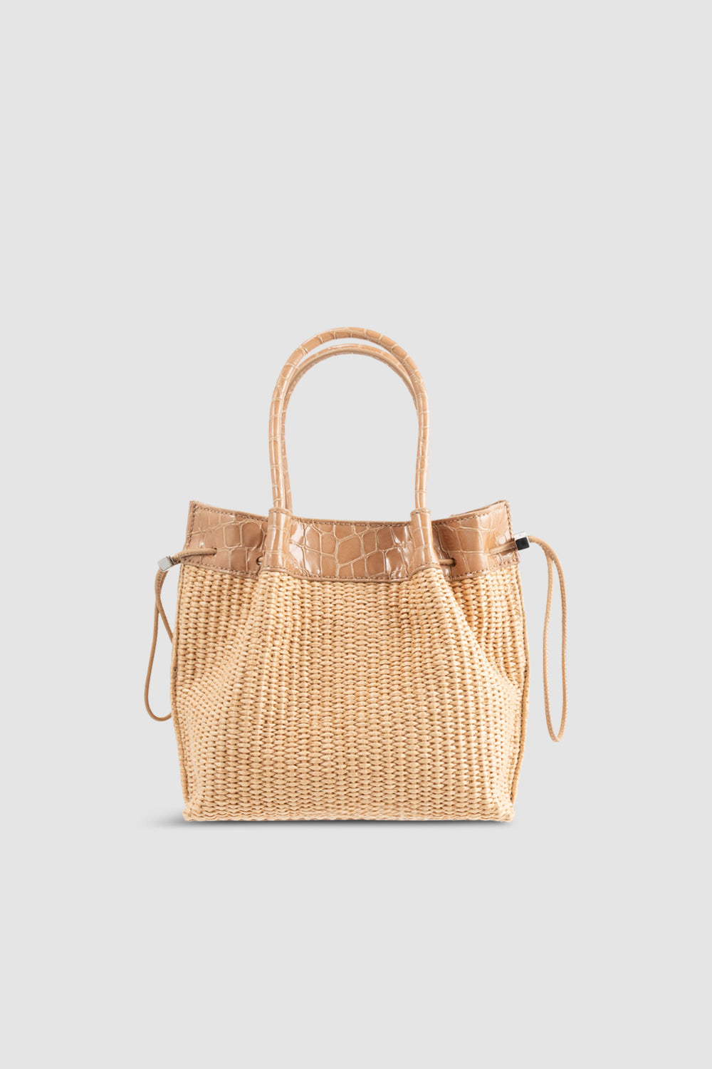 By Far Baby Kayla Raffia and Croco Embossed Top-Handle Bag