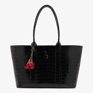 Larroudé City Tote Bag Black Croco Leather