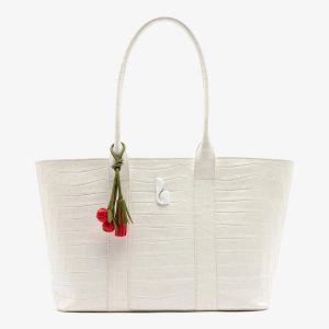 Larroudé City Tote Bag White Croco Leather