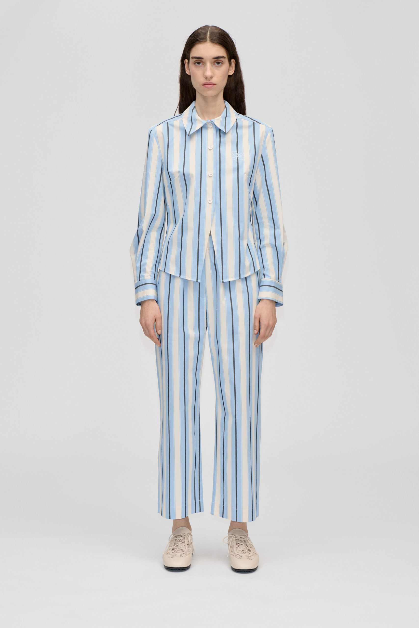 Stine Goya Cropped Pants With Tab - Lightwave Stripes