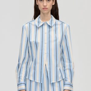 Stine Goya Sharp Hem Boxy Shirt - Lightwave Stripes