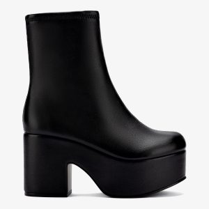 Larroudé Miso Platform Boot In Black Stretch Leather