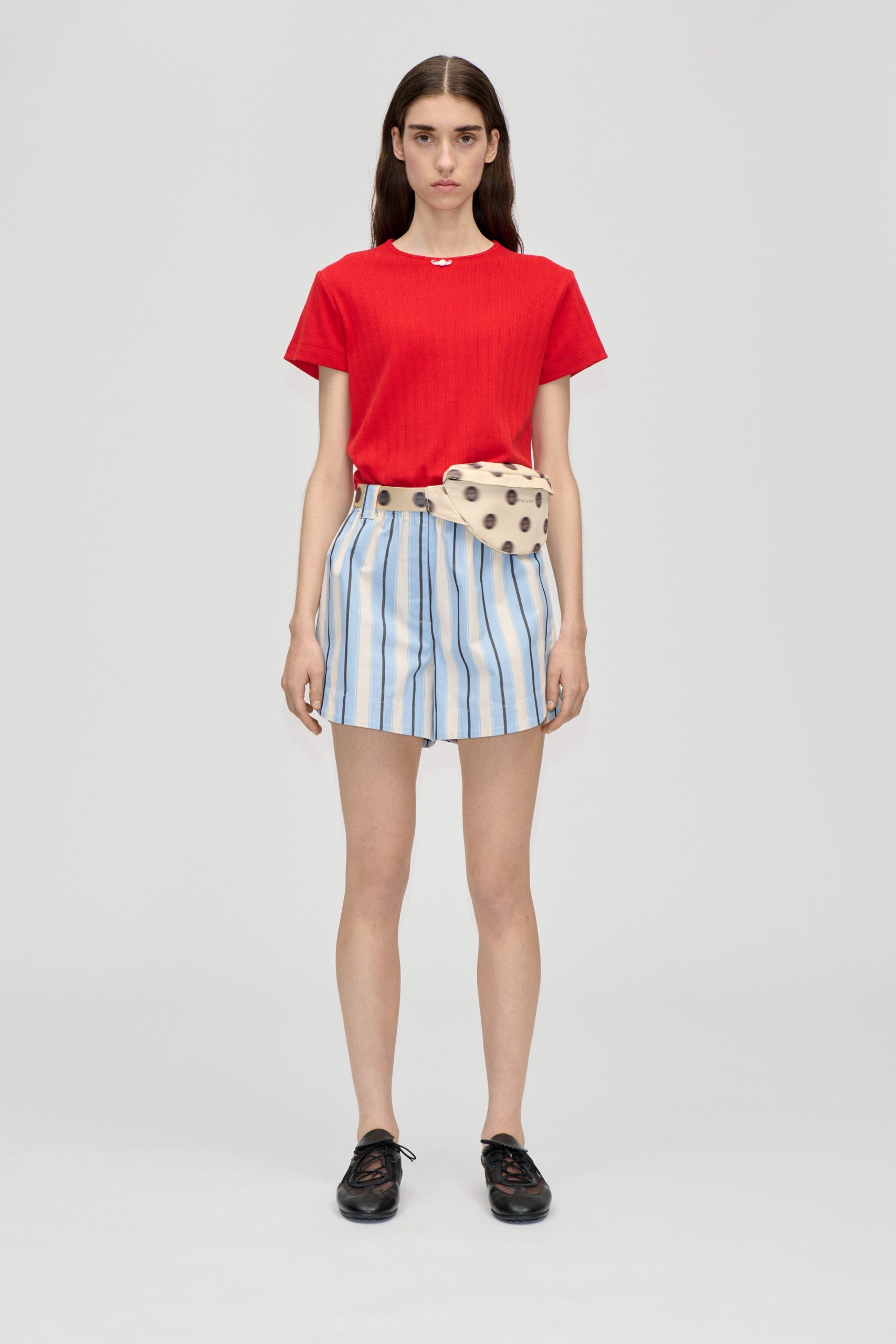 Stine Goya Elasticated Shorts With Tab - Lightwave Stripes