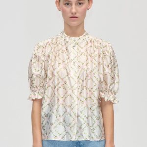 Stine Goya Gathered Top - Sakura Check Pink